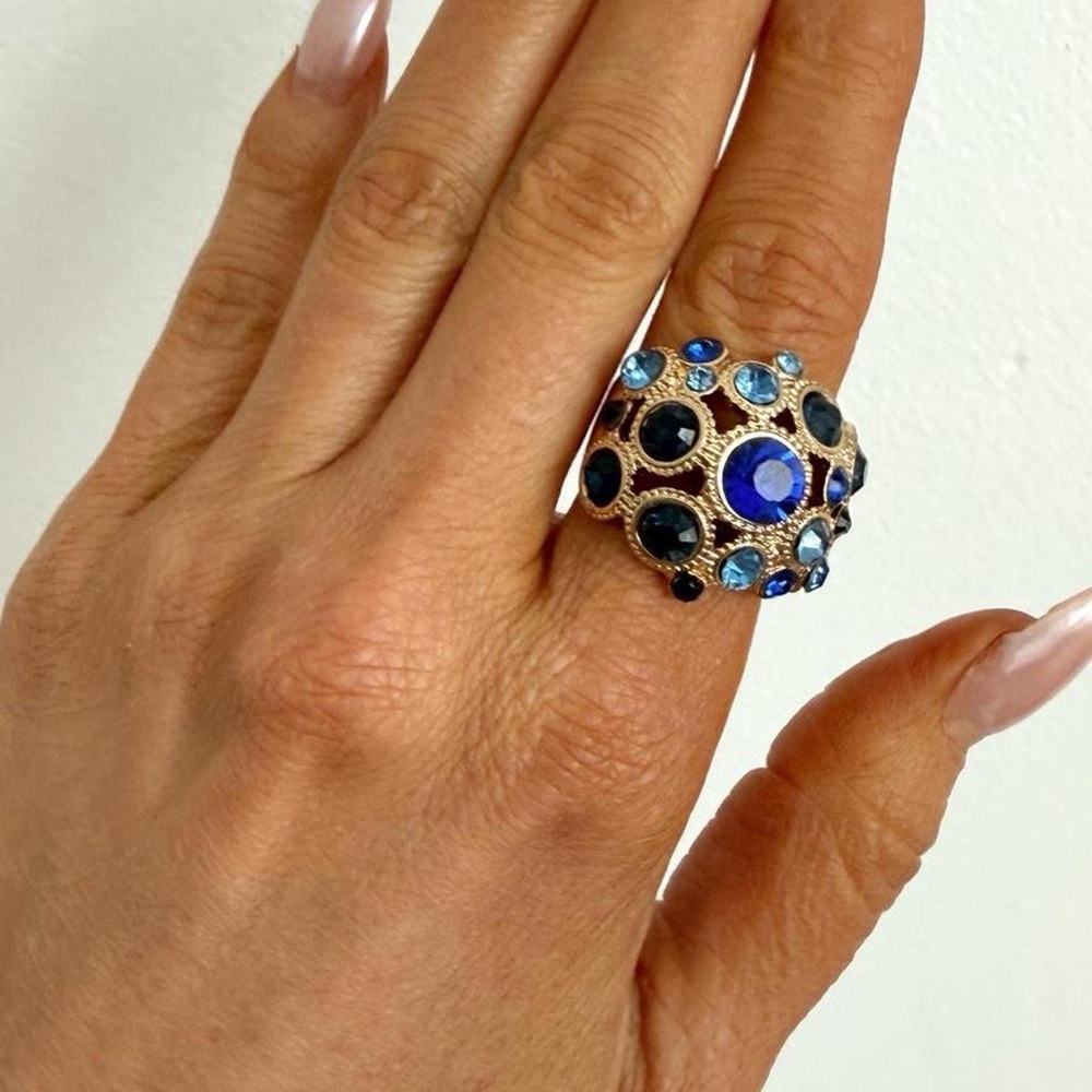 Gold & Blue Multi Stone Confetti Ring